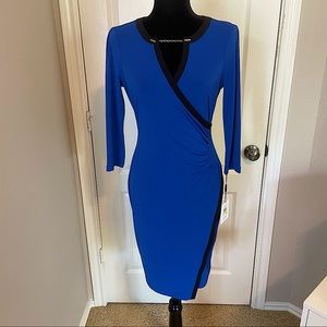 Calvin Klein VIBRANT blue dress with black and gold accent. SZ 4